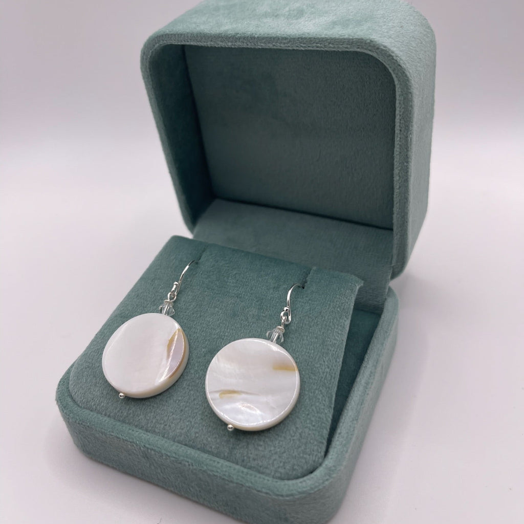 Silver Sands Round Mother of Pearl Earrings