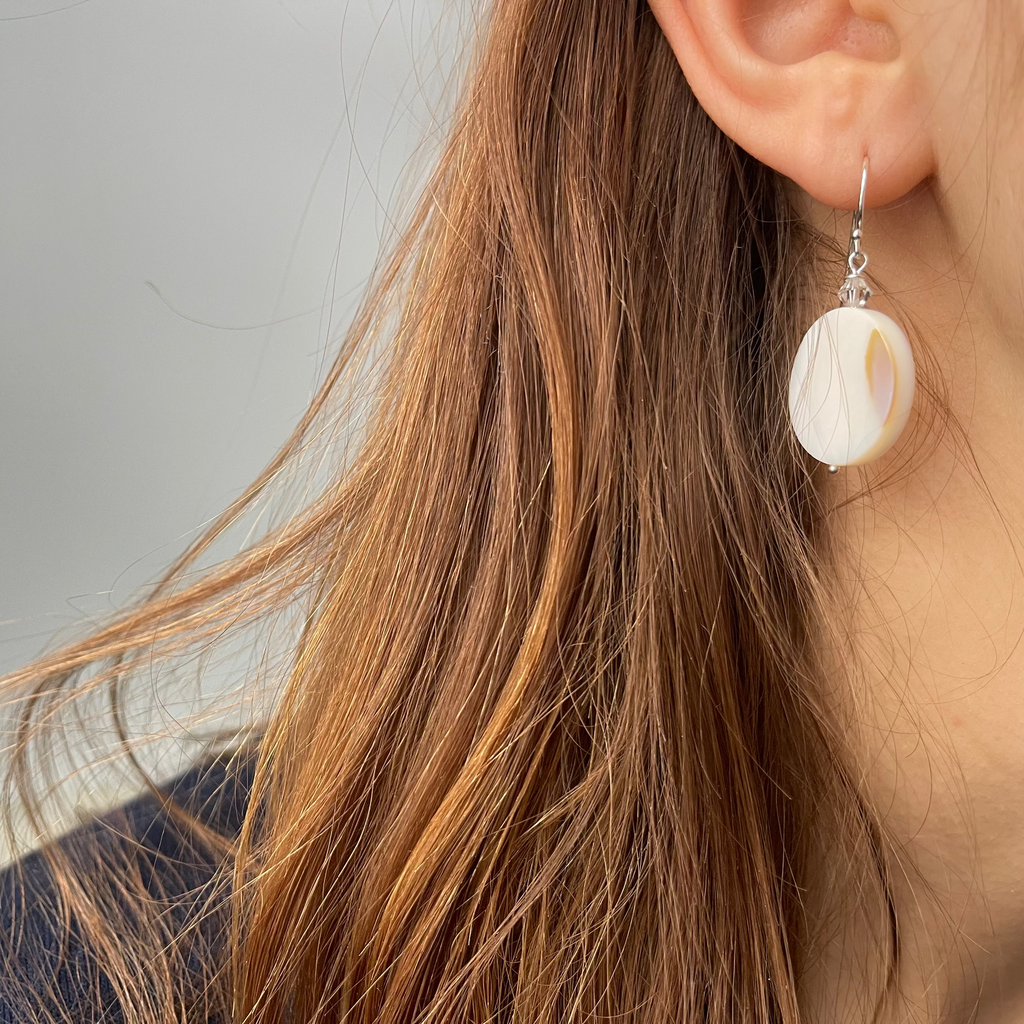 Silver Sands Round Mother of Pearl Earrings